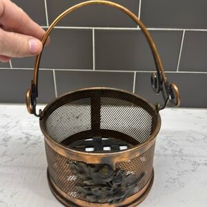 vintage wire mesh basket, metal bucket
